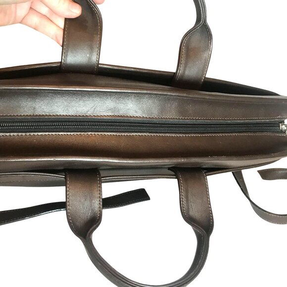 JACK ROGERS Mens Executive Leather Briefcase Messenger Bag Brown Zip Top 16" - Picture 6 of 12